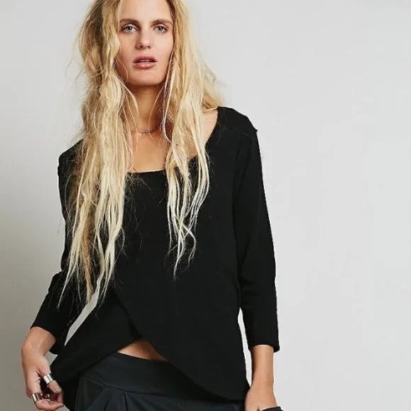 Free People We The Free Bonsai Tulip Hem 3/4 Tee - Black - XS - Picture 1 of 11